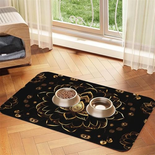 Futtermatte für Hunde und Katzen, Motiv: Goldfarbene Lotusblumen, saugfähig, rutschfest, PU-Leder, Gummiunterseite Futtermatte für Hunde und Katzen, Motiv: Goldfarbene Lotusblumen, saugfähig, rutschfest, PU-Leder, Gummiunterseite von GaxfjRu