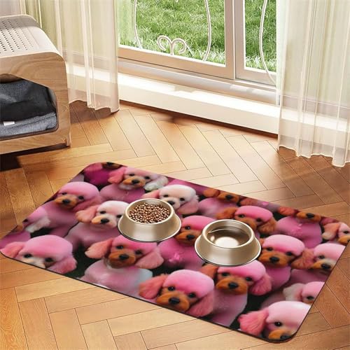 Futtermatte für Hunde und Katzen, Motiv: Pinks Pudel, saugfähig, rutschfest, PU-Leder, Gummiunterseite Futtermatte für Hunde und Katzen, Motiv: Pinks Pudel, saugfähig, rutschfest, PU-Leder, Gummiunterseite von GaxfjRu
