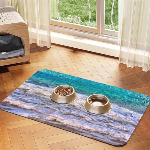 Futtermatte für Hunde und Katzen, Motiv: tropisches Meer, saugfähig, rutschfest, PU-Leder, Gummiunterseite Futtermatte für Hunde und Katzen, Motiv: tropisches Meer, saugfähig, rutschfest, PU-Leder, Gummiunterseite von GaxfjRu