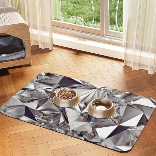 Futtermatte für Hunde und Katzen, glitzernd, abstraktes Rautenmuster, saugfähig, rutschfest, PU-Leder, Unterseite aus Gummi Futtermatte für Hunde und Katzen, glitzernd, abstraktes Rautenmuster, saugfähig, rutschfest, PU-Leder, Unterseite aus Gummi von GaxfjRu