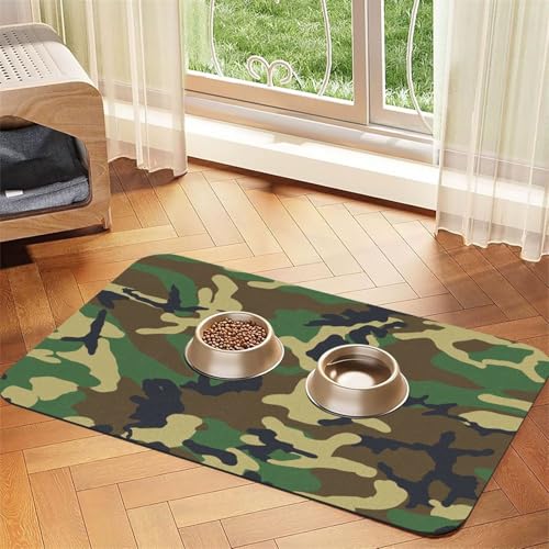 Futtermatte für Hunde und Katzen, militärisches Camouflage-Muster, saugfähig, rutschfest, PU-Leder, Unterseite aus Gummi, Grün Futtermatte für Hunde und Katzen, militärisches Camouflage-Muster, saugfähig, rutschfest, PU-Leder, Unterseite aus Gummi, Grün von GaxfjRu