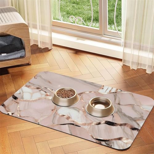 Futtermatte für Hunde und Katzen, mit Marmordruck, saugfähig, rutschfest, PU-Leder, Unterseite aus Gummi Futtermatte für Hunde und Katzen, mit Marmordruck, saugfähig, rutschfest, PU-Leder, Unterseite aus Gummi von GaxfjRu