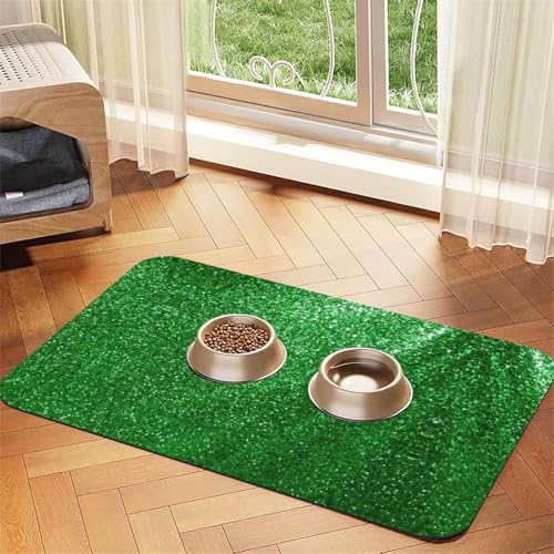 Futtermatte für Hunde und Katzen, mit Pailletten, saugfähig, rutschfest, PU-Leder, Unterseite aus Gummi, Grün Futtermatte für Hunde und Katzen, mit Pailletten, saugfähig, rutschfest, PU-Leder, Unterseite aus Gummi, Grün von GaxfjRu