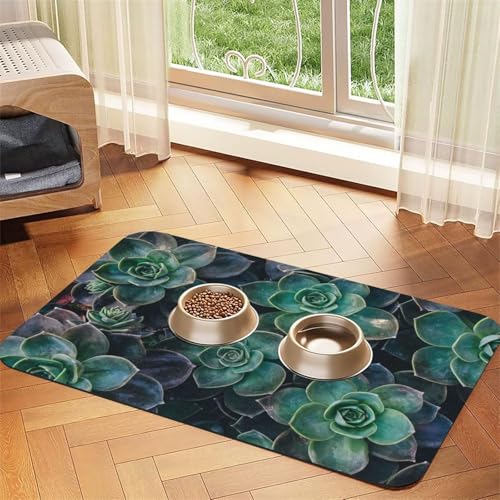 Futtermatte für Hunde und Katzen, saugfähig, rutschfest, PU-Leder, Unterseite aus Gummi, Grün von GaxfjRu