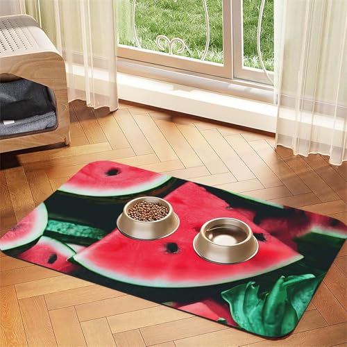 Futtermatte für Hunde und Katzen, saugfähig, rutschfest, PU-Leder, Unterseite aus Gummi, Rot mit Wassermelonen-Aufdruck Futtermatte für Hunde und Katzen, saugfähig, rutschfest, PU-Leder, Unterseite aus Gummi, Rot mit Wassermelonen-Aufdruck von GaxfjRu