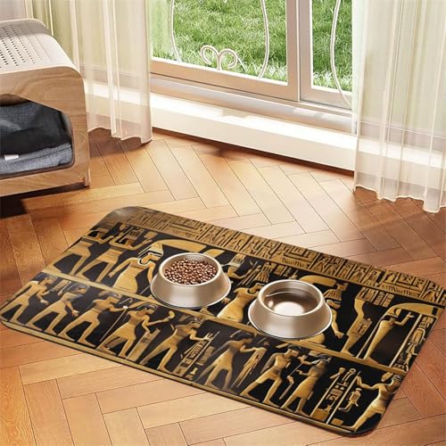 Futtermatte mit Ägypten-Hieroglyphen-Druck, saugfähig, rutschfest, PU-Leder, Futtermatte für Hunde und Katzen, Gummiunterseite Futtermatte mit Ägypten-Hieroglyphen-Druck, saugfähig, rutschfest, PU-Leder, Futtermatte für Hunde und Katzen, Gummiunterseite von GaxfjRu
