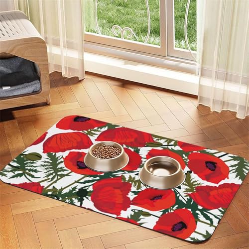 Futtermatte mit Blumenmuster, saugfähig, rutschfest, PU-Leder, für Hunde und Katzen, Gummi-Unterseite von GaxfjRu