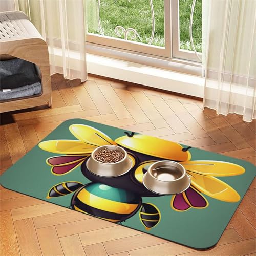 Futtermatte mit Cartoon-Bienen-Druck, saugfähig, rutschfest, PU-Leder, Futtermatte für Hunde und Katzen, Gummi-Unterseite Futtermatte mit Cartoon-Bienen-Druck, saugfähig, rutschfest, PU-Leder, Futtermatte für Hunde und Katzen, Gummi-Unterseite von GaxfjRu