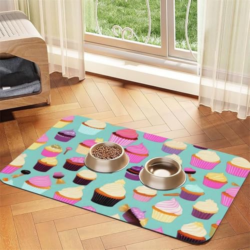 Futtermatte mit Cupcake-Motiv, saugfähig, rutschfest, PU-Leder, für Hunde und Katzen, Gummi-Unterseite Futtermatte mit Cupcake-Motiv, saugfähig, rutschfest, PU-Leder, für Hunde und Katzen, Gummi-Unterseite von GaxfjRu