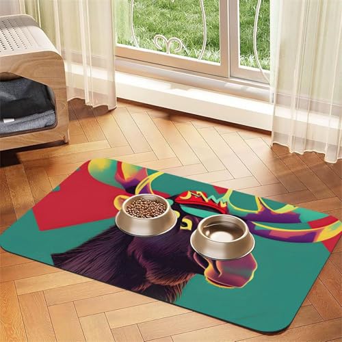 Futtermatte mit Elchaufdruck, saugfähig, rutschfest, PU-Leder, für Hunde und Katzen, Gummiunterseite Futtermatte mit Elchaufdruck, saugfähig, rutschfest, PU-Leder, für Hunde und Katzen, Gummiunterseite von GaxfjRu