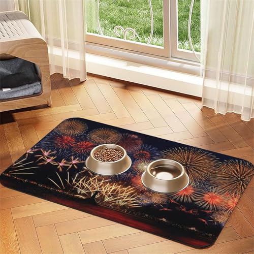 Futtermatte mit Feuerwerk-Aufdruck, saugfähig, rutschfest, PU-Leder, für Hunde und Katzen, Gummi-Unterseite Futtermatte mit Feuerwerk-Aufdruck, saugfähig, rutschfest, PU-Leder, für Hunde und Katzen, Gummi-Unterseite von GaxfjRu