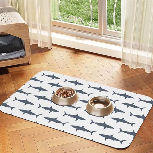 Futtermatte mit Fisch- und Hai-Aufdruck, saugfähig, rutschfest, PU-Leder, Futtermatte für Hunde und Katzen, Gummiunterseite Futtermatte mit Fisch- und Hai-Aufdruck, saugfähig, rutschfest, PU-Leder, Futtermatte für Hunde und Katzen, Gummiunterseite von GaxfjRu