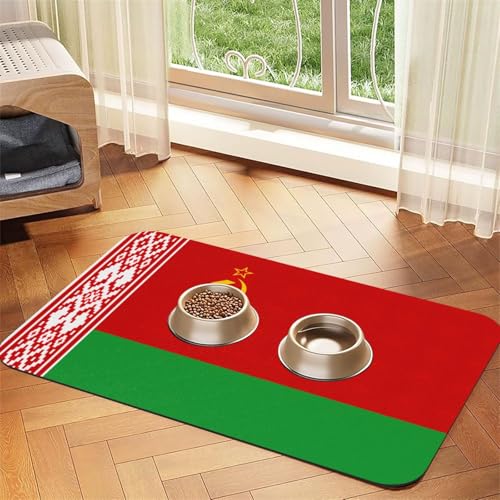 Futtermatte mit Flagge von Belarus, saugfähig, rutschfest, PU-Leder, Futtermatte für Hunde und Katzen, Gummiunterseite Futtermatte mit Flagge von Belarus, saugfähig, rutschfest, PU-Leder, Futtermatte für Hunde und Katzen, Gummiunterseite von GaxfjRu