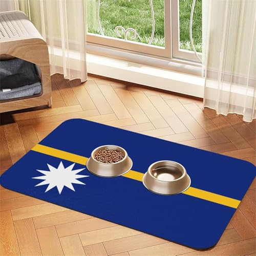 Futtermatte mit Flagge von Nauru, saugfähig, rutschfest, PU-Leder, Futtermatte für Hunde und Katzen, Gummiunterseite Futtermatte mit Flagge von Nauru, saugfähig, rutschfest, PU-Leder, Futtermatte für Hunde und Katzen, Gummiunterseite von GaxfjRu