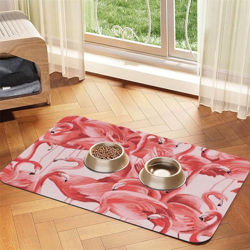 Futtermatte mit Flamingo-Druck, saugfähig, rutschfest, PU-Leder, für Hunde und Katzen, Gummiunterseite Futtermatte mit Flamingo-Druck, saugfähig, rutschfest, PU-Leder, für Hunde und Katzen, Gummiunterseite von GaxfjRu