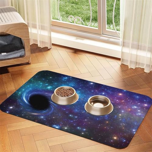 Futtermatte mit Galaxie-Aufdruck, saugfähig, rutschfest, PU-Leder, Futtermatte für Hunde und Katzen, Gummi-Unterseite Futtermatte mit Galaxie-Aufdruck, saugfähig, rutschfest, PU-Leder, Futtermatte für Hunde und Katzen, Gummi-Unterseite von GaxfjRu
