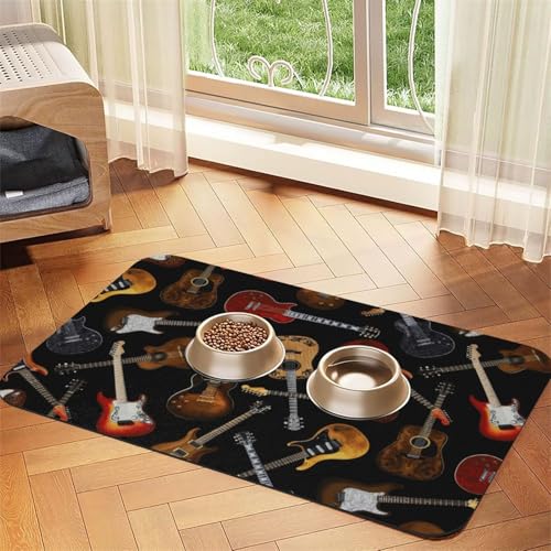 Futtermatte mit Gitarren-Aufdruck, saugfähig, rutschfest, PU-Leder, Futtermatte für Hunde und Katzen, Gummi-Unterseite Futtermatte mit Gitarren-Aufdruck, saugfähig, rutschfest, PU-Leder, Futtermatte für Hunde und Katzen, Gummi-Unterseite von GaxfjRu