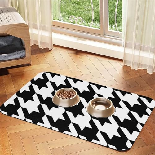 Futtermatte mit Hahnentrittmuster, saugfähig, rutschfest, PU-Leder, für Hunde und Katzen, Gummiunterseite, Schwarz Futtermatte mit Hahnentrittmuster, saugfähig, rutschfest, PU-Leder, für Hunde und Katzen, Gummiunterseite, Schwarz von GaxfjRu