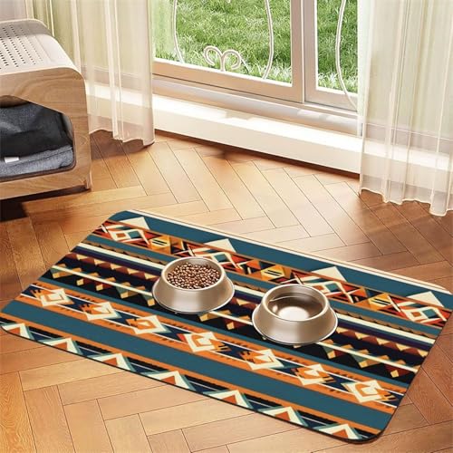 Futtermatte mit Indianer-Muster, saugfähig, rutschfest, PU-Leder, Futtermatte für Hunde und Katzen, Gummiunterseite Futtermatte mit Indianer-Muster, saugfähig, rutschfest, PU-Leder, Futtermatte für Hunde und Katzen, Gummiunterseite von GaxfjRu