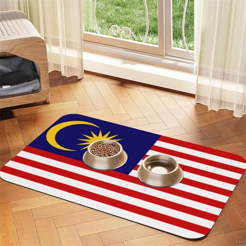 Futtermatte mit Malaysia-Flagge, saugfähig, rutschfest, PU-Leder, Futtermatte für Hunde und Katzen, Gummiunterseite Futtermatte mit Malaysia-Flagge, saugfähig, rutschfest, PU-Leder, Futtermatte für Hunde und Katzen, Gummiunterseite von GaxfjRu