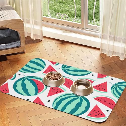 Futtermatte mit Obst-Wassermelonen-Druck, saugfähig, rutschfest, PU-Leder, Futtermatte für Hunde und Katzen, Gummiunterseite von GaxfjRu