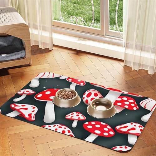 Futtermatte mit Pilzdruck, saugfähig, rutschfest, PU-Leder, Futtermatte für Hunde und Katzen, Gummi-Unterseite, Rot / Weiß Futtermatte mit Pilzdruck, saugfähig, rutschfest, PU-Leder, Futtermatte für Hunde und Katzen, Gummi-Unterseite, Rot / Weiß von GaxfjRu