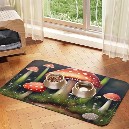 Futtermatte mit Pilzdruck, saugfähig, rutschfest, PU-Leder, Futtermatte für Hunde und Katzen, Gummiunterseite Futtermatte mit Pilzdruck, saugfähig, rutschfest, PU-Leder, Futtermatte für Hunde und Katzen, Gummiunterseite von GaxfjRu