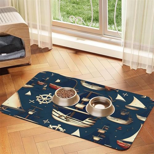 Futtermatte mit Piraten-Motiv, saugfähig, rutschfest, PU-Leder, für Hunde und Katzen, Unterseite aus Gummi Futtermatte mit Piraten-Motiv, saugfähig, rutschfest, PU-Leder, für Hunde und Katzen, Unterseite aus Gummi von GaxfjRu