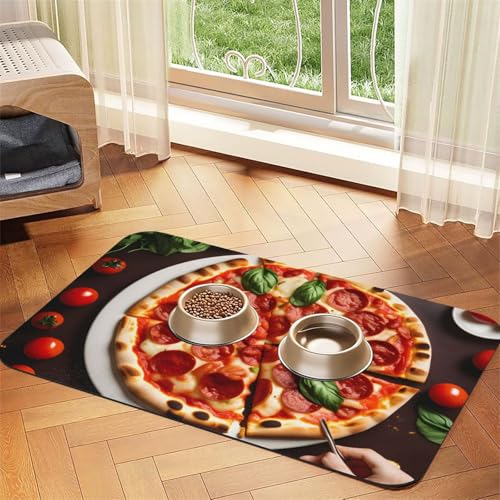 Futtermatte mit Pizza-Aufdruck, saugfähig, rutschfest, PU-Leder, für Hunde und Katzen, Gummiunterseite Futtermatte mit Pizza-Aufdruck, saugfähig, rutschfest, PU-Leder, für Hunde und Katzen, Gummiunterseite von GaxfjRu