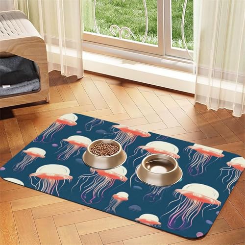 Futtermatte mit Quallenmuster, saugfähig, rutschfest, PU-Leder, Futtermatte für Hunde und Katzen, Gummiunterseite Futtermatte mit Quallenmuster, saugfähig, rutschfest, PU-Leder, Futtermatte für Hunde und Katzen, Gummiunterseite von GaxfjRu