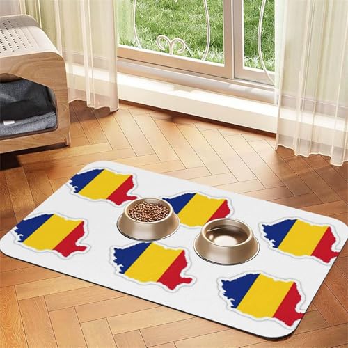 Futtermatte mit Rumänien-Flagge, saugfähig, rutschfest, PU-Leder, Futtermatte für Hunde und Katzen, Gummiunterseite Futtermatte mit Rumänien-Flagge, saugfähig, rutschfest, PU-Leder, Futtermatte für Hunde und Katzen, Gummiunterseite von GaxfjRu