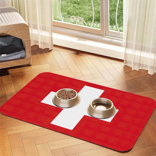 Futtermatte mit Schweizer Flagge, saugfähig, rutschfest, PU-Leder, Futtermatte für Hunde und Katzen, Gummi-Unterseite Futtermatte mit Schweizer Flagge, saugfähig, rutschfest, PU-Leder, Futtermatte für Hunde und Katzen, Gummi-Unterseite von GaxfjRu