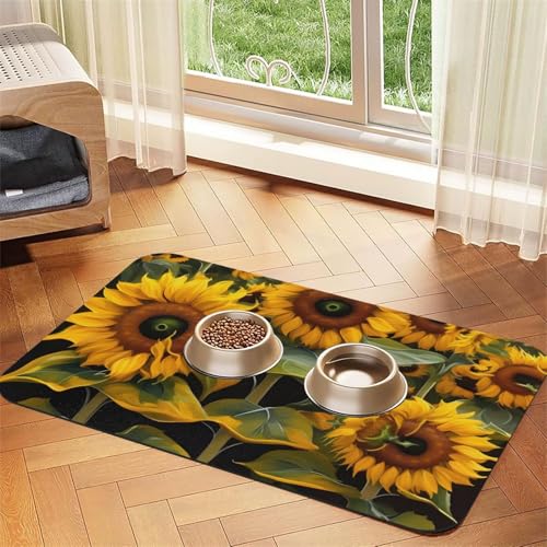 Futtermatte mit Sonnenblumen-Aufdruck, saugfähig, rutschfest, PU-Leder, für Hunde und Katzen, Gummi-Unterseite Futtermatte mit Sonnenblumen-Aufdruck, saugfähig, rutschfest, PU-Leder, für Hunde und Katzen, Gummi-Unterseite von GaxfjRu