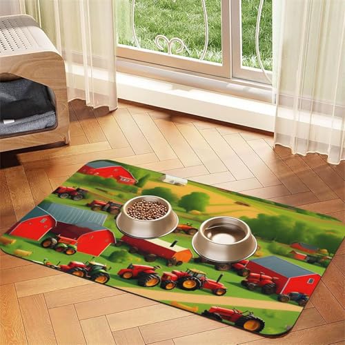 Futtermatte mit Traktor-Farm-Druck, saugfähig, rutschfest, PU-Leder, Futtermatte für Hunde und Katzen, Gummiunterseite von GaxfjRu
