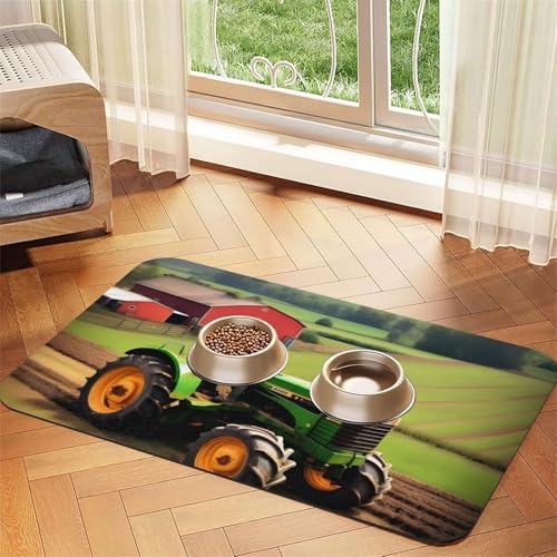 Futtermatte mit Traktor-Farm-Muster, saugfähig, rutschfest, PU-Leder, für Hunde und Katzen, Gummiunterseite Futtermatte mit Traktor-Farm-Muster, saugfähig, rutschfest, PU-Leder, für Hunde und Katzen, Gummiunterseite von GaxfjRu