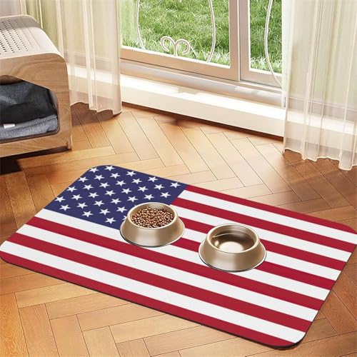 Futtermatte mit amerikanischer Flagge, saugfähig, rutschfest, PU-Leder, Futtermatte für Hunde und Katzen, Gummiunterseite Futtermatte mit amerikanischer Flagge, saugfähig, rutschfest, PU-Leder, Futtermatte für Hunde und Katzen, Gummiunterseite von GaxfjRu