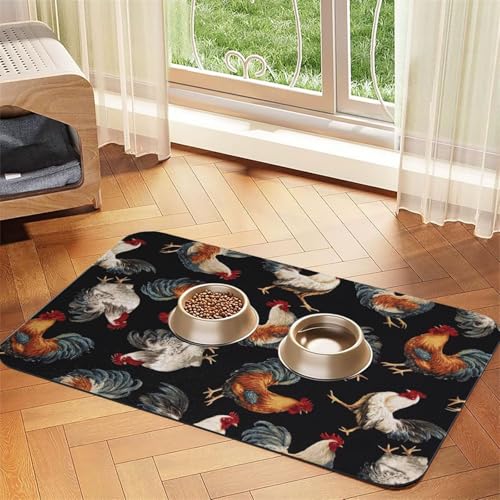 Futtermatte mit französischem Hahn-Druck, saugfähig, rutschfest, PU-Leder, Futtermatte für Hunde und Katzen, Gummiunterseite Futtermatte mit französischem Hahn-Druck, saugfähig, rutschfest, PU-Leder, Futtermatte für Hunde und Katzen, Gummiunterseite von GaxfjRu