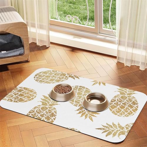 Futtermatte mit goldenem Ananas-Hintergrund, saugfähig, rutschfest, PU-Leder, Futtermatte für Hunde und Katzen, Gummi-Unterseite Futtermatte mit goldenem Ananas-Hintergrund, saugfähig, rutschfest, PU-Leder, Futtermatte für Hunde und Katzen, Gummi-Unterseite von GaxfjRu