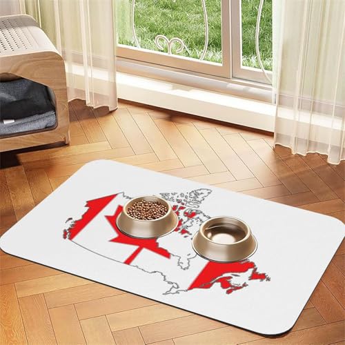 Futtermatte mit kanadischer Flagge, saugfähig, rutschfest, PU-Leder, Futtermatte für Hunde und Katzen, Gummiunterseite von GaxfjRu