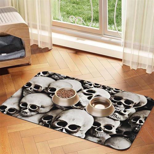 Futtermatte mit mexikanischem Totenkopf-Druck, saugfähig, rutschfest, PU-Leder, Futtermatte für Hunde und Katzen, Gummiunterseite Futtermatte mit mexikanischem Totenkopf-Druck, saugfähig, rutschfest, PU-Leder, Futtermatte für Hunde und Katzen, Gummiunterseite von GaxfjRu