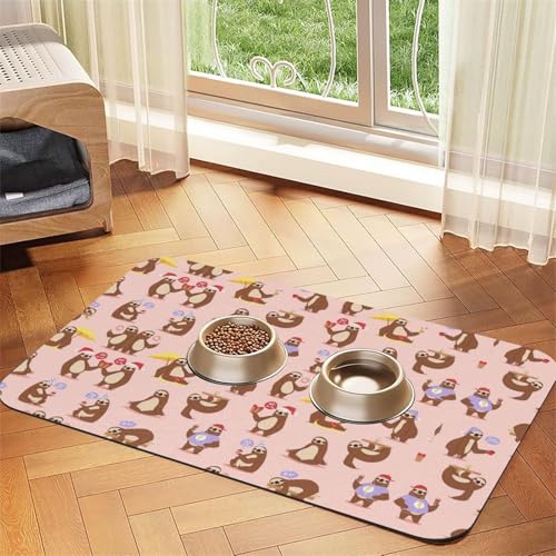 Futtermatte mit niedlichem Faultier-Aufdruck, saugfähig, rutschfest, PU-Leder, Futtermatte für Hunde und Katzen, Gummi-Unterseite Futtermatte mit niedlichem Faultier-Aufdruck, saugfähig, rutschfest, PU-Leder, Futtermatte für Hunde und Katzen, Gummi-Unterseite von GaxfjRu
