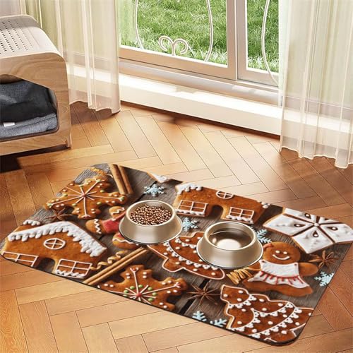 Futtermatte mit niedlichem Keksmann-Aufdruck, saugfähig, rutschfest, PU-Leder, Futtermatte für Hunde und Katzen, Gummiunterseite Futtermatte mit niedlichem Keksmann-Aufdruck, saugfähig, rutschfest, PU-Leder, Futtermatte für Hunde und Katzen, Gummiunterseite von GaxfjRu