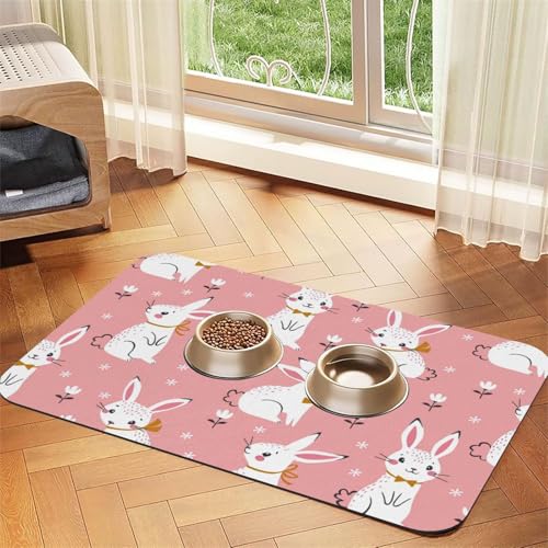 Futtermatte mit niedlichem weißem Kaninchen-Druck, saugfähig, rutschfest, PU-Leder, Futtermatte für Hunde und Katzen, Gummi-Unterseite Futtermatte mit niedlichem weißem Kaninchen-Druck, saugfähig, rutschfest, PU-Leder, Futtermatte für Hunde und Katzen, Gummi-Unterseite von GaxfjRu