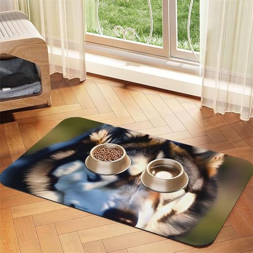 Futtermatte mit schönem Husky-Aufdruck, saugfähig, rutschfest, PU-Leder, Futtermatte für Hunde und Katzen, Gummi-Unterseite Futtermatte mit schönem Husky-Aufdruck, saugfähig, rutschfest, PU-Leder, Futtermatte für Hunde und Katzen, Gummi-Unterseite von GaxfjRu