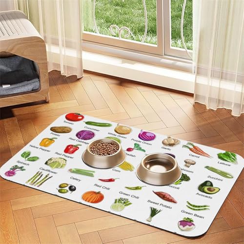 Futtermatte mit verschiedenen Gemüsesorten, saugfähig, rutschfest, PU-Leder, für Hunde und Katzen, Gummiunterseite Futtermatte mit verschiedenen Gemüsesorten, saugfähig, rutschfest, PU-Leder, für Hunde und Katzen, Gummiunterseite von GaxfjRu