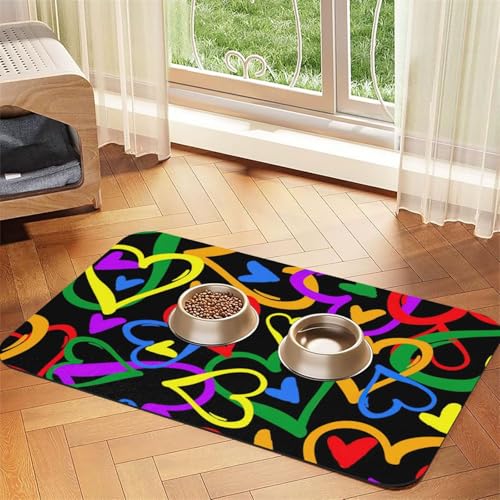 Gay Pride Haustierfuttermatte mit Regenbogen-Druck, saugfähig, rutschfest, PU-Leder, Futtermatte für Hunde und Katzen, Gummiunterseite von GaxfjRu
