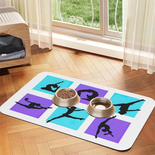 Gymnastik-Spiel-Aufdruck, Haustierfuttermatte, saugfähig, rutschfest, PU-Leder, Futtermatte für Hunde und Katzen, Gummi-Unterseite Gymnastik-Spiel-Aufdruck, Haustierfuttermatte, saugfähig, rutschfest, PU-Leder, Futtermatte für Hunde und Katzen, Gummi-Unterseite von GaxfjRu