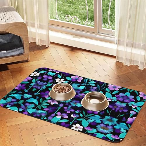 Haustierfuttermatte, saugfähig, rutschfest, PU-Leder, für Hunde, Katzen, Gummi-Unterseite, Violett und Blaugrün von GaxfjRu