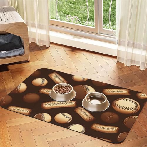 Haustierfuttermatte im Retro-Baseball-Design, saugfähig, rutschfest, PU-Leder, für Hunde und Katzen, Gummiunterseite Haustierfuttermatte im Retro-Baseball-Design, saugfähig, rutschfest, PU-Leder, für Hunde und Katzen, Gummiunterseite von GaxfjRu