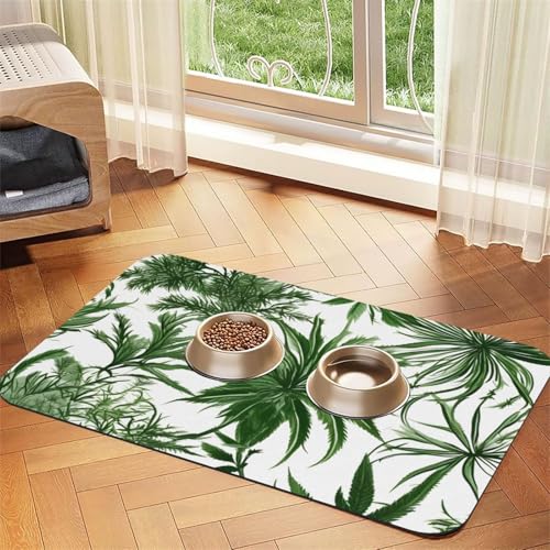 Haustierfuttermatte mit Blumenkräuter- und Kräuterpflanzen-Druck, saugfähig, rutschfest, PU-Leder, Futtermatte für Hunde und Katzen, Gummiunterseite Haustierfuttermatte mit Blumenkräuter- und Kräuterpflanzen-Druck, saugfähig, rutschfest, PU-Leder, Futtermatte für Hunde und Katzen, Gummiunterseite von GaxfjRu